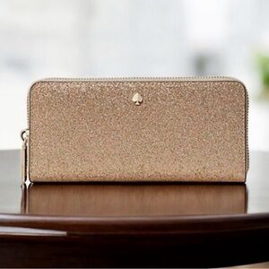 Kate Spade Burgess Court Sparkling Gold glitter continental zip around Wallet